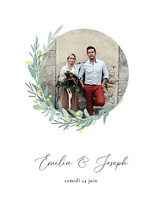 Faire-part de mariage kraft couronne d'eucalyptus (portrait) jaune Faire-part de mariage kraft couronne d'eucalyptus (portrait) jaune