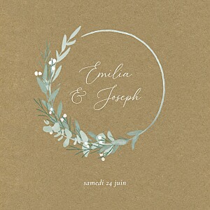 Faire-part de mariage orange couronne d'eucalyptus (4 pages) kraft Faire-part de mariage orange couronne d'eucalyptus (4 pages) kraft