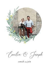 Faire-part de mariage kraft couronne d'eucalyptus jaune Faire-part de mariage kraft couronne d'eucalyptus jaune