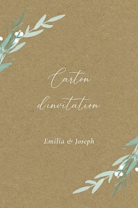 Carton d'invitation mariage gris couronne d'eucalyptus (portrait) kraft Carton d'invitation mariage gris couronne d'eucalyptus (portrait) kraft