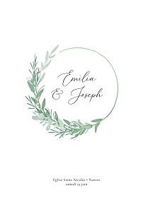 Couverture livret de messe mariage classique couronne d'eucalyptus rose Couverture livret de messe mariage classique couronne d'eucalyptus rose