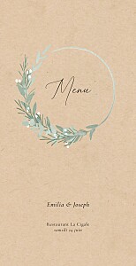 Menu de mariage beige couronne d'eucalyptus beige Menu de mariage beige couronne d'eucalyptus beige