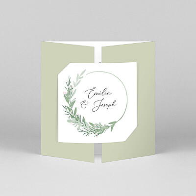 Faire-part de mariage rose couronne d'eucalyptus (fenêtre) rose Faire-part de mariage rose couronne d'eucalyptus (fenêtre) rose