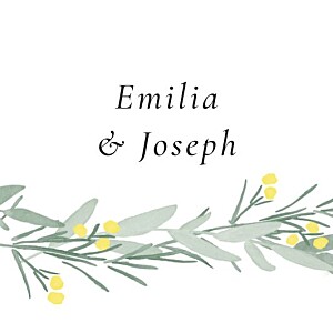 Etiquette perforée mariage beige couronne d'eucalyptus jaune Etiquette perforée mariage beige couronne d'eucalyptus jaune
