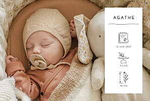 Faire-part de naissance avec photo cartouche pictos (paysage) blanc Faire-part de naissance avec photo cartouche pictos (paysage) blanc
