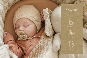 Faire-part de naissance marron cartouche pictos (paysage) kraft Faire-part de naissance marron cartouche pictos (paysage) kraft