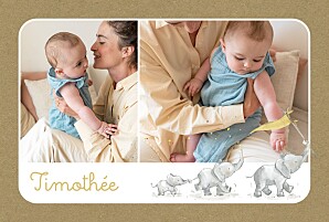 Faire-part de naissance gris petit éléphant (paysage) kraft Faire-part de naissance gris petit éléphant (paysage) kraft
