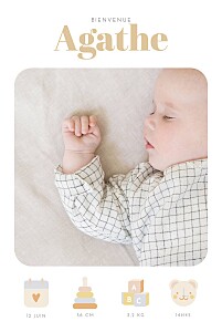 Faire-part de naissance avec photo pictos chéris (portrait) multicouleur Faire-part de naissance avec photo pictos chéris (portrait) multicouleur