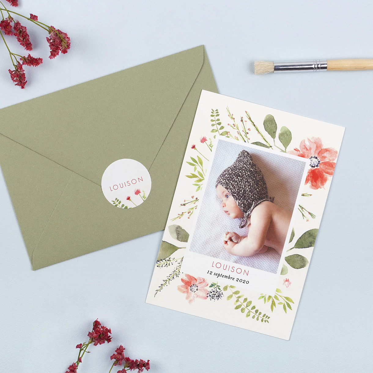 Stickers naissance fleurs aquarelle Stickers naissance fleurs aquarelle