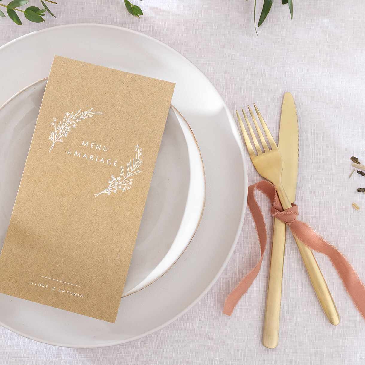 Menu de mariage délicats feuillages Menu de mariage délicats feuillages